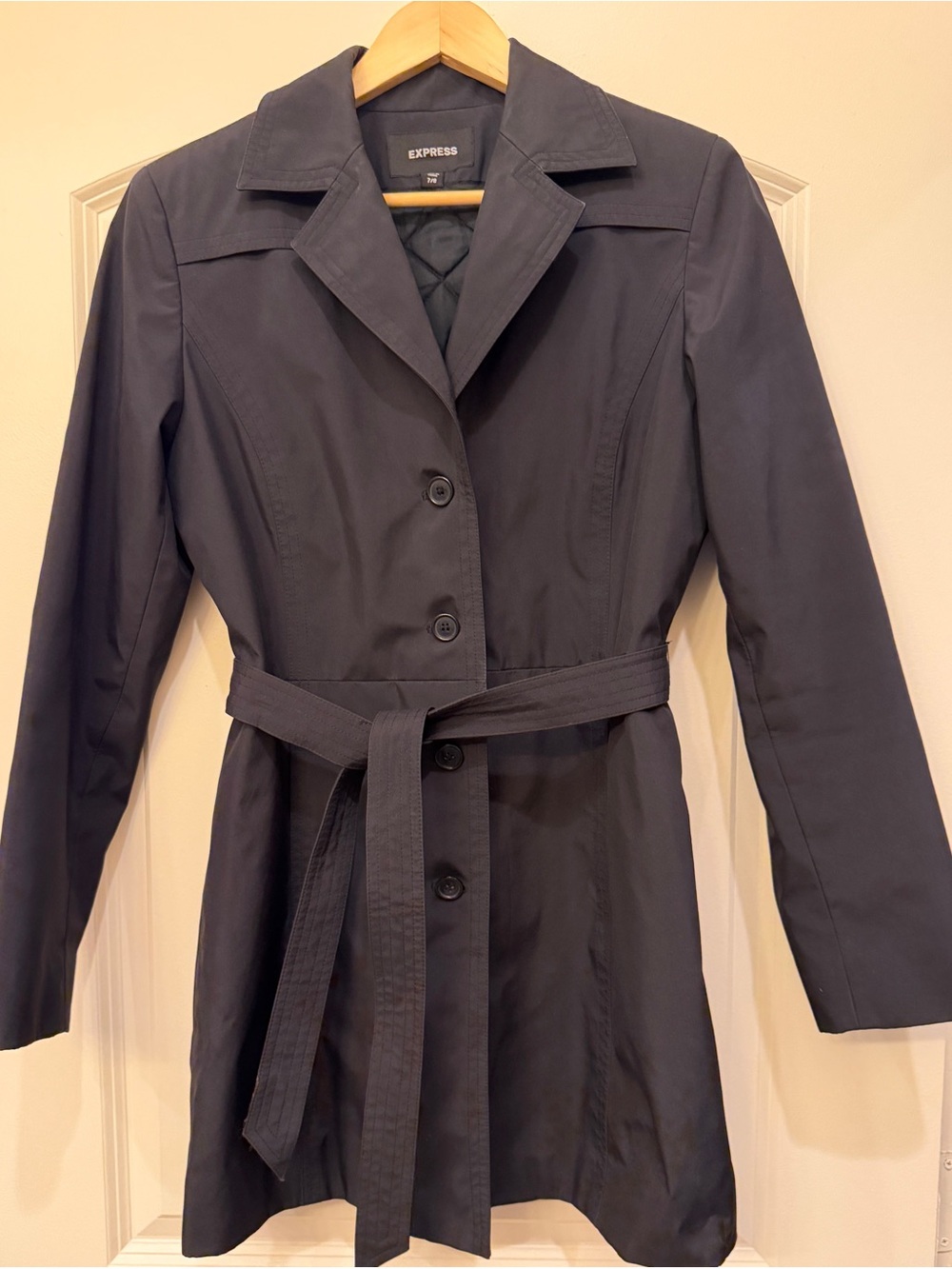 Vntg Express Charcoal Belted All-Season Trench Coat - Structured Collar Size 7/8